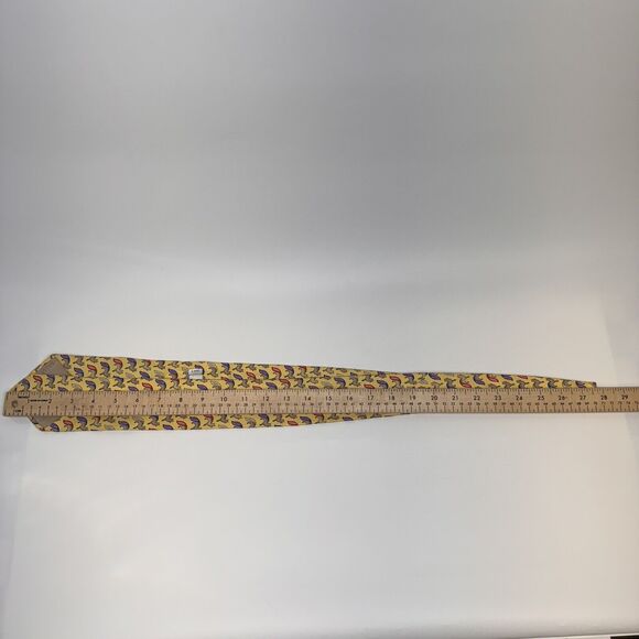 Bally Silk Tie Yellow Fox Print Vintage Made In Italy - Picture 5 of 7